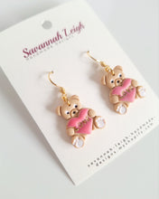 Load image into Gallery viewer, Teddy Bear Earrings- Beige & Pink