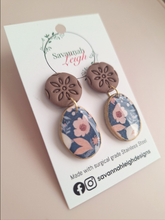 Load image into Gallery viewer, Isla Earrings- Blue/Pink Floral Brown
