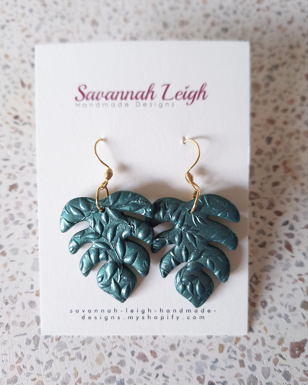 Monstera Earrings- Dark Green Shimmer