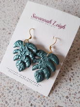 Load image into Gallery viewer, Monstera Earrings- Dark Green Shimmer
