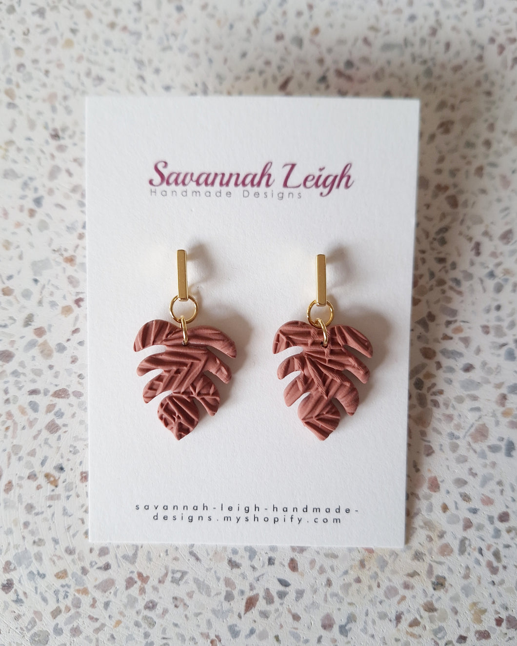 Mini Monstera Earrings- Rust
