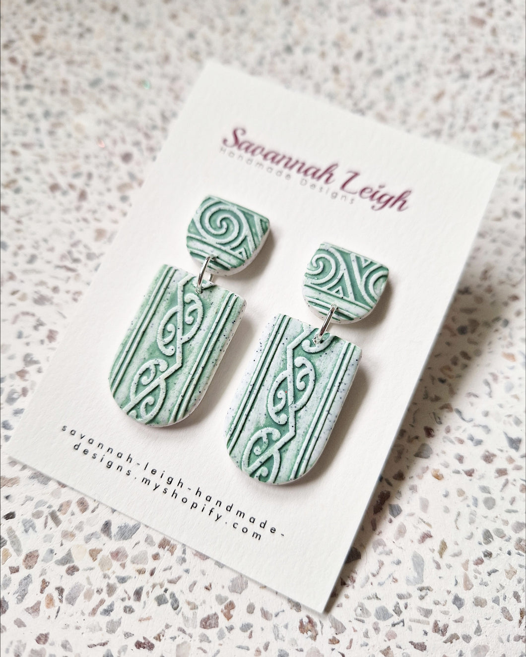 Hana Earrings- Sage & Speckled White