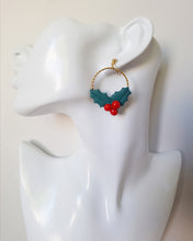 Load image into Gallery viewer, Holly Earrings- Green/Red/Gold
