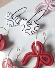 Load image into Gallery viewer, Ayla Heart Hoops- Black &amp; White Squiggle
