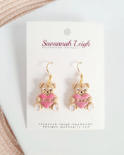 Load image into Gallery viewer, Teddy Bear Earrings- Beige &amp; Pink
