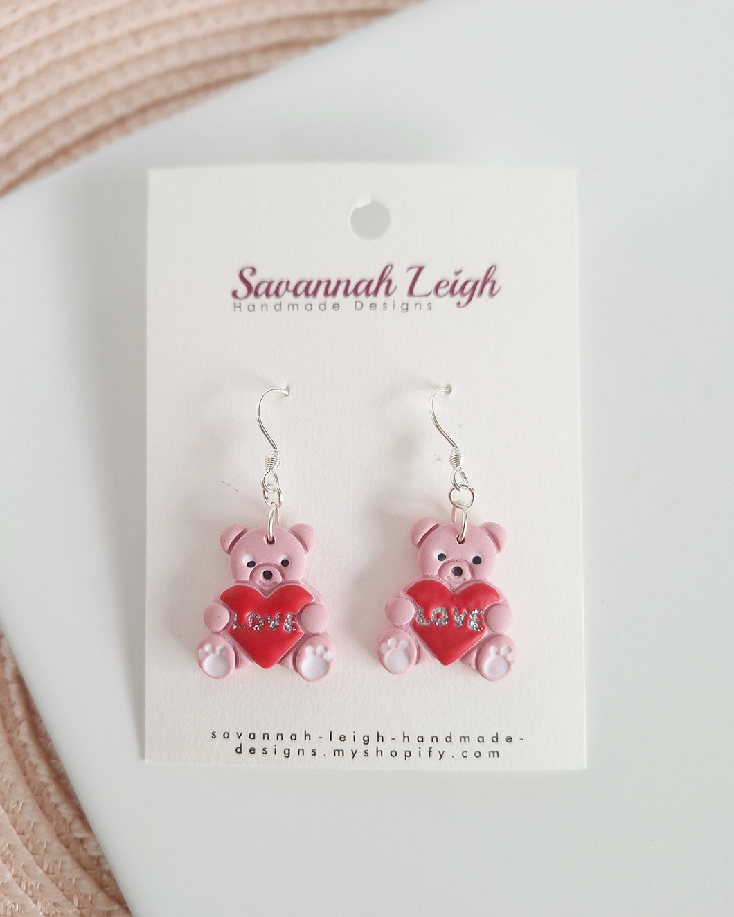 Teddy Bear Earrings- Pink & Red