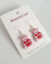 Load image into Gallery viewer, Teddy Bear Earrings- Pink &amp; Red
