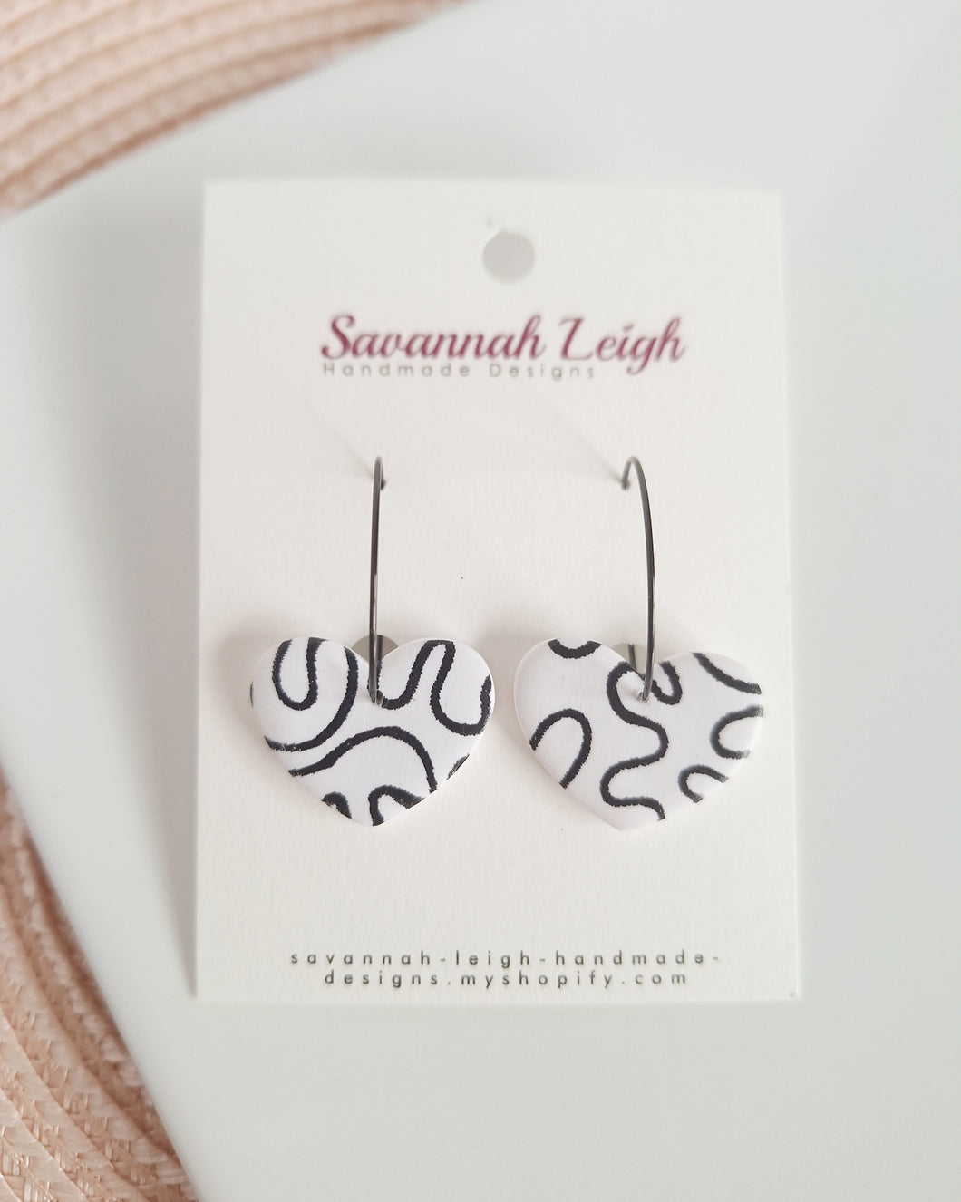 Ayla Heart Hoops- Black & White Squiggle