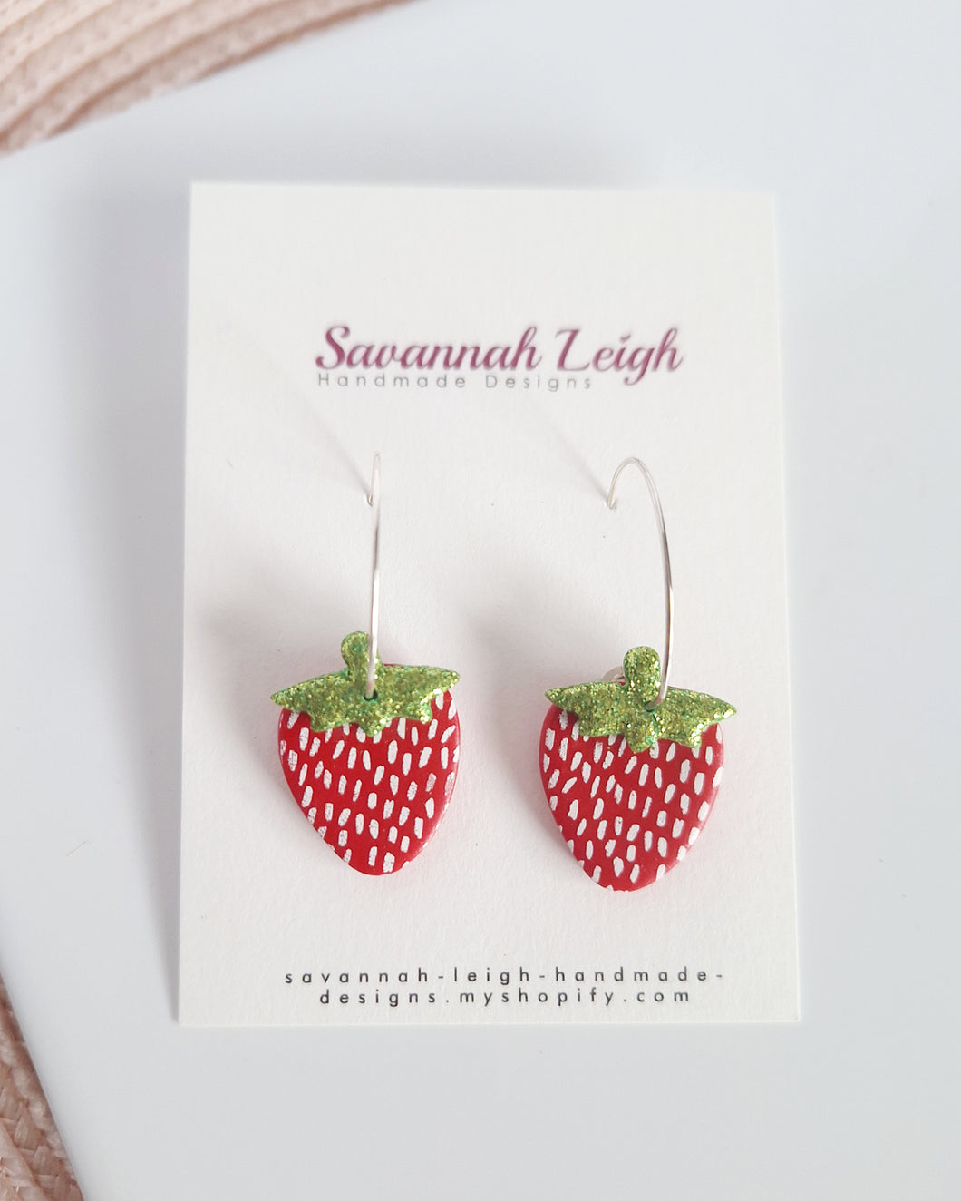 Strawberry Earrings - Red & Green glitter