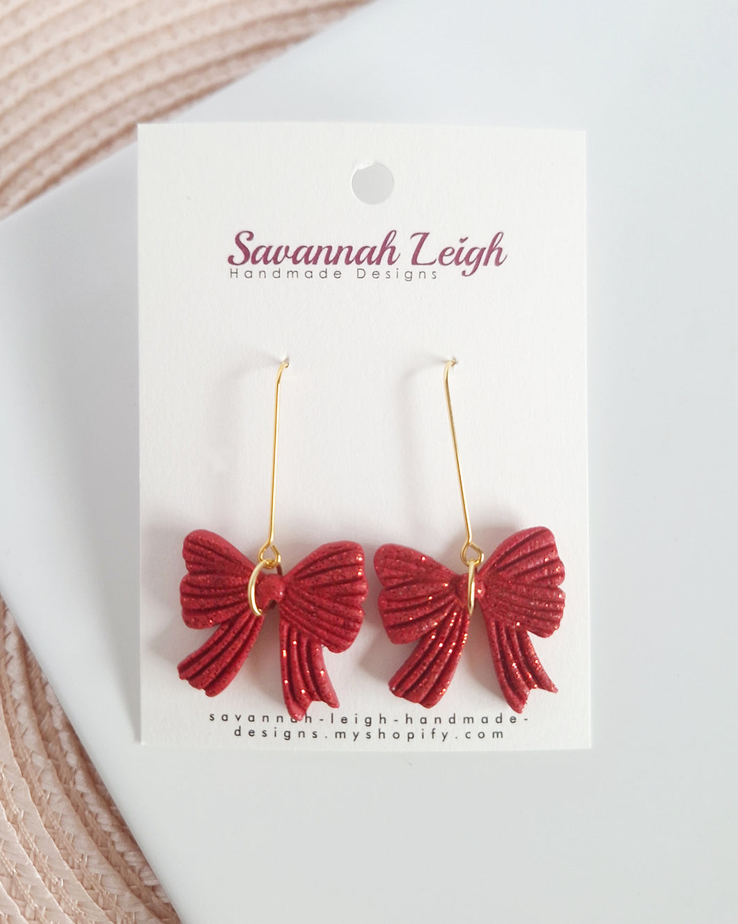 Georgia Bow Earrings- Red Glitter