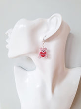 Load image into Gallery viewer, Teddy Bear Earrings- Pink &amp; Red
