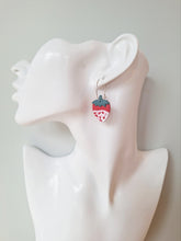 Load image into Gallery viewer, Strawberry Earrings - Red &amp; Green glitter

