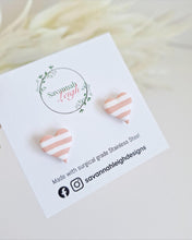 Load image into Gallery viewer, Blush pink Striped Heart Studs
