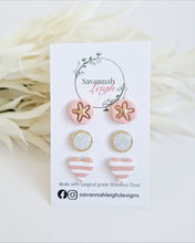 Load image into Gallery viewer, Blush pink Striped Heart Studs
