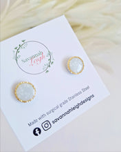 Load image into Gallery viewer, Dusty Blue Gold Trim Studs
