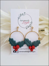 Load image into Gallery viewer, Holly Earrings- Green/Red/Gold
