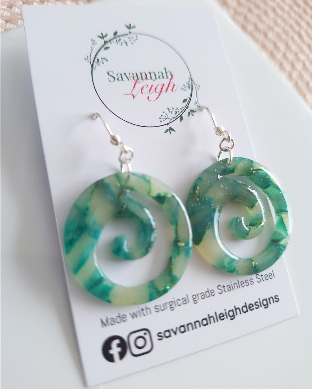 Koru Earrings- Marbled Green