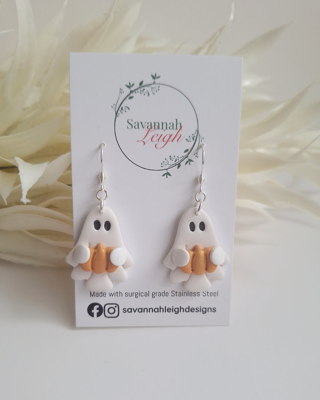 Ghost Earrings with Pumpkins