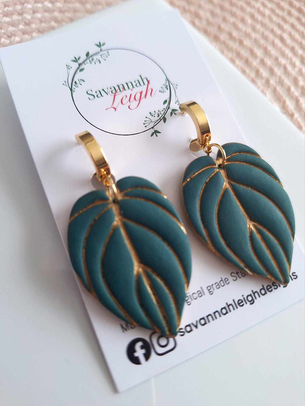 Philodendron Earrings- Dark Green