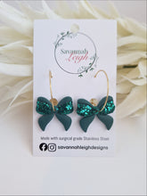 Load image into Gallery viewer, Ava Bow Hoops- Dark Green
