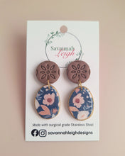 Load image into Gallery viewer, Isla Earrings- Blue/Pink Floral Brown

