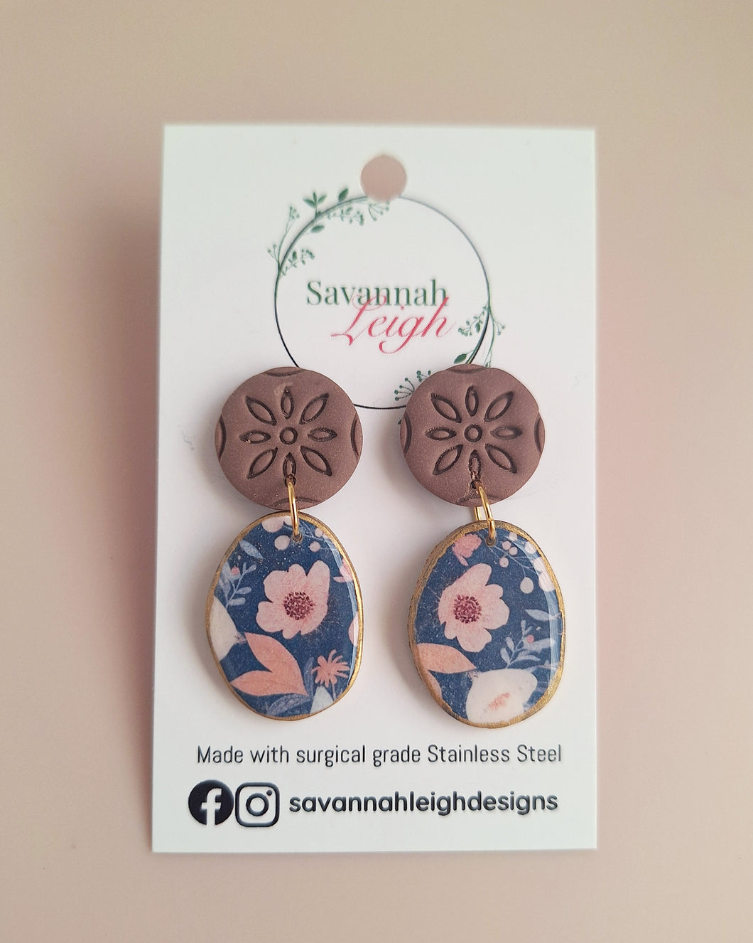 Isla Earrings- Blue/Pink Floral Brown