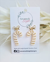 Load image into Gallery viewer, Candy Cane Earrings- Ivory/Gold Glitter
