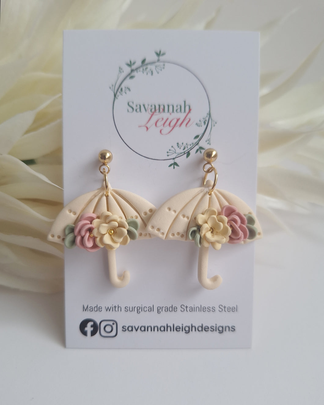 Umbrella Earrings- Ivory & Floral