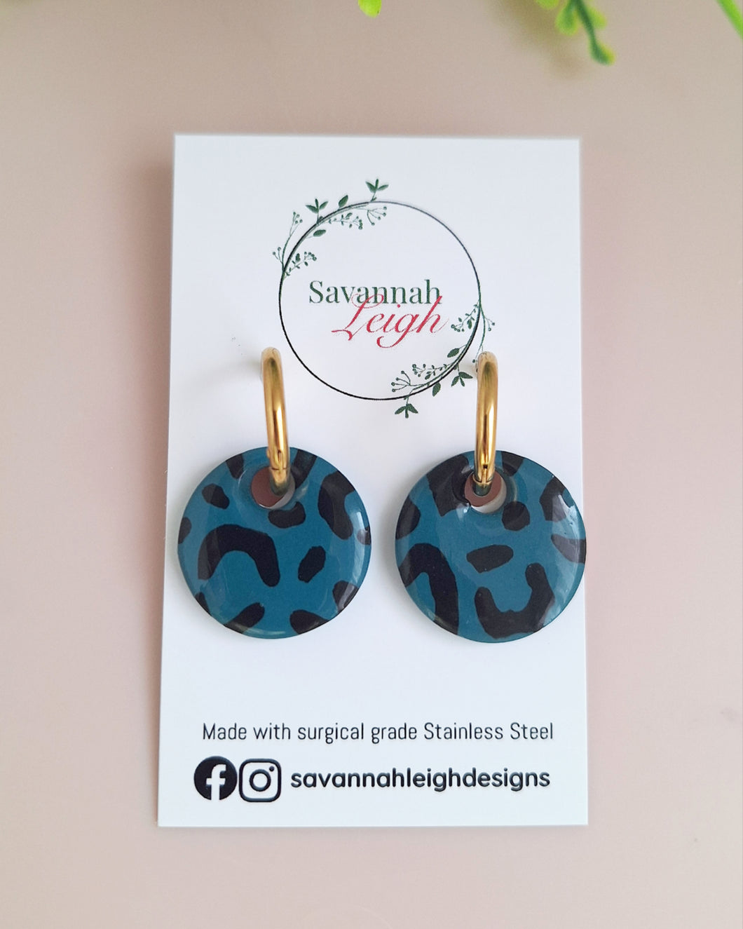 Luna Hoops- Teal/Black Leopard