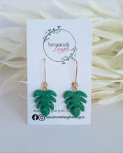 Load image into Gallery viewer, Monstera Earrings- Forest Green

