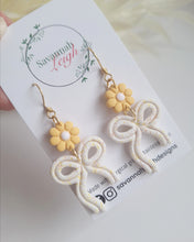 Load image into Gallery viewer, Leia Bow Earrings- Sunshine Yellow/White
