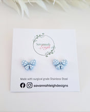 Load image into Gallery viewer, Blue Polka Dot Bow Studs
