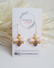 Load image into Gallery viewer, Bee Hoop Earrings- Yellow/Black/White
