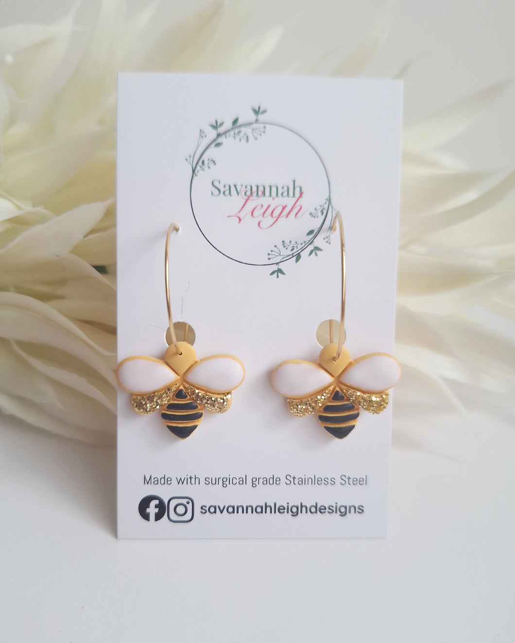 Bee Hoop Earrings- Yellow/Black/White