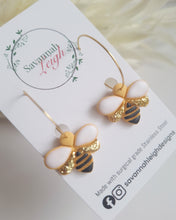 Load image into Gallery viewer, Bee Hoop Earrings- Yellow/Black/White
