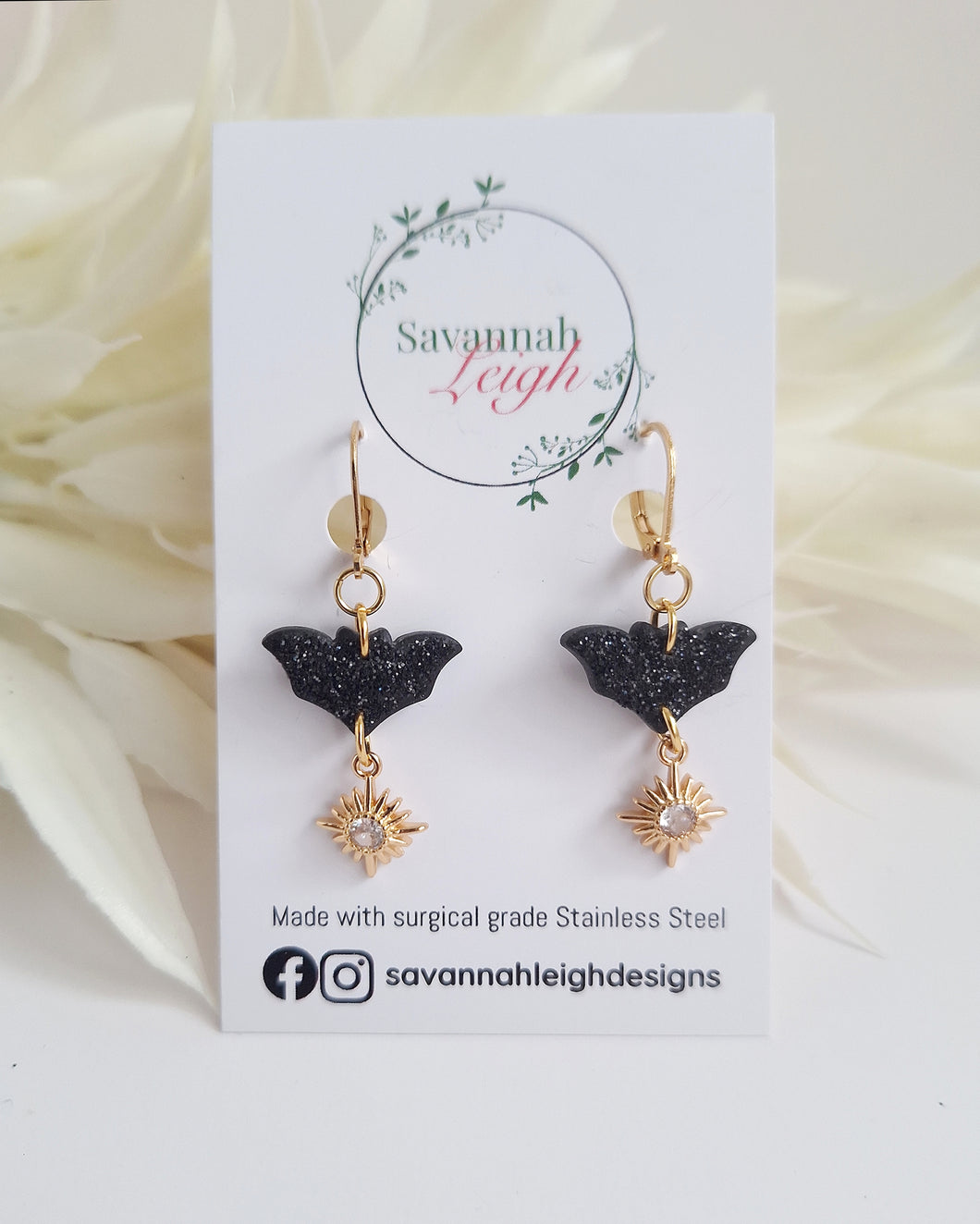 Bat Earrings- Black & Gold