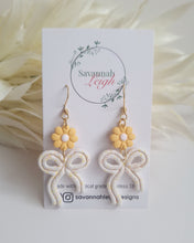 Load image into Gallery viewer, Leia Bow Earrings- Sunshine Yellow/White
