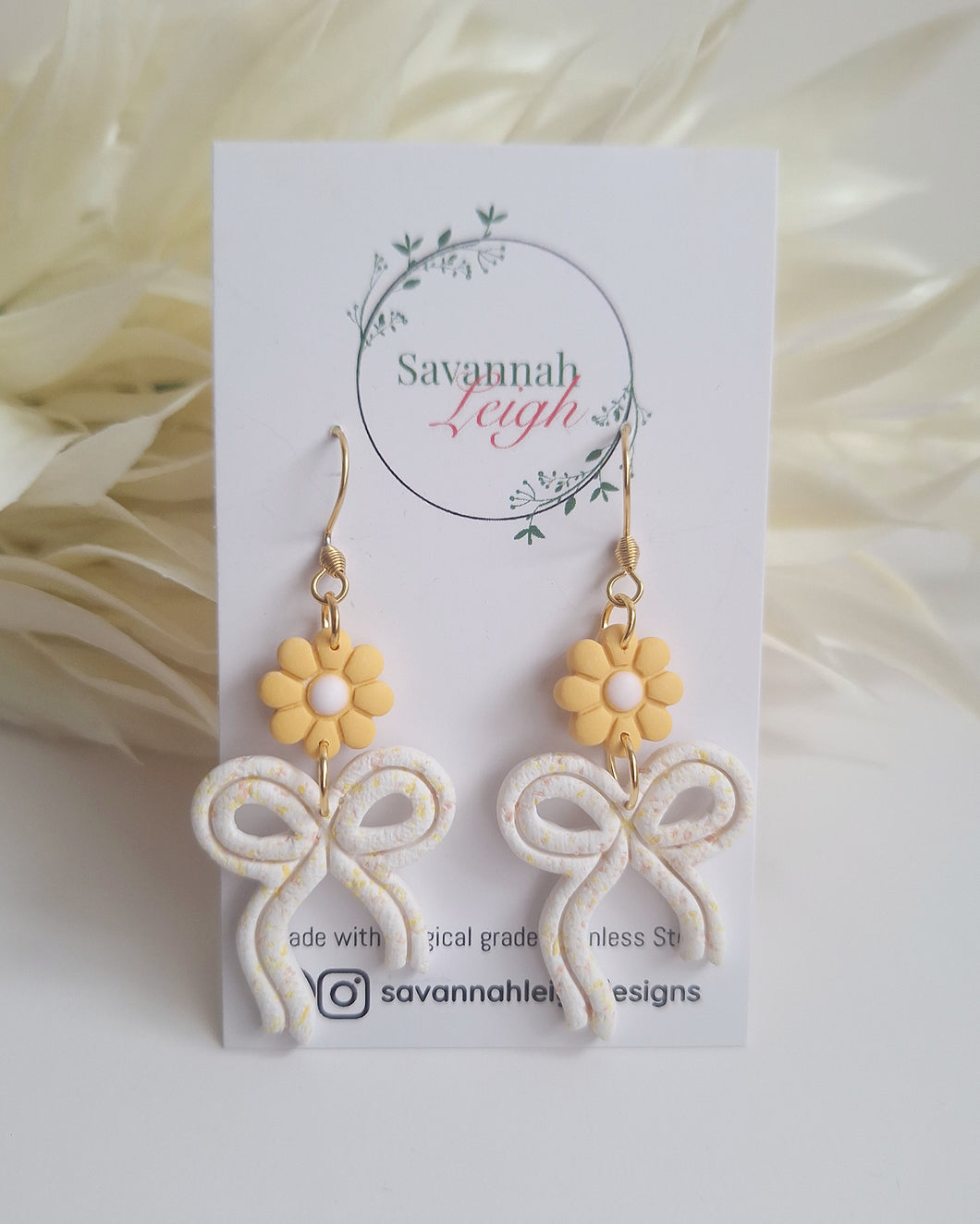Leia Bow Earrings- Sunshine Yellow/White