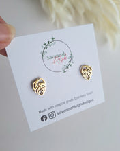 Load image into Gallery viewer, Gold Monstera Studs
